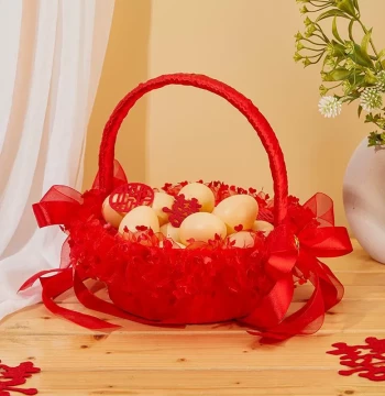 Chinese Wedding Gift Basket, Traditional Flower Girl Petal Toss Basket with Ring Box, Home Storage Rattan Woven Fabric Handle