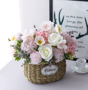 Pink Romantic Wedding Ceremony Artificial Flowers Silk Flowers Plastic Home Simulation Flower Floral Arrangement Potted Decoration Ornament Flower
