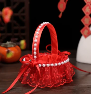 New Chinese Style Wedding Flower Girl Petal Scattering Basket, Small and Large Handheld Storage Rattan Woven Basket, Wedding Joy Basket Prop