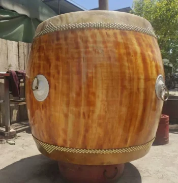 Authentic Yellow Cowhide Thickened High-Pitch War Drum with Bamboo Pegs and Unfinished Finish - Suitable for Taoist Rituals and Temple Ceremonies