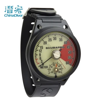 Scubapro Depth Gauge Wrist-Mounted Mechanical Diving Depth Meter with Luminous Scale, Built-in Thermometer, 60 Meters