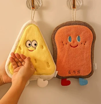 Cute Hanging Absorbent Thickened Hand Towel, Bathroom Cartoon Handkerchief, Small Square Towel for Hand Washing, Kitchen Rag