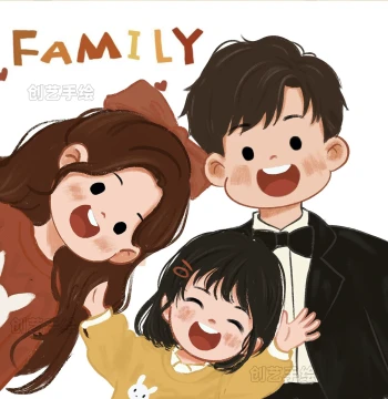 Custom Hand-Drawn Avatar - Q-Version Cartoon Anime Style Portrait for Couples, Families of 3-4, Baby Photos