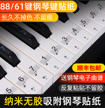 Piano Stickers 88/61/54 Keys Children Adults Electronic Keyboard Glue-Free Transparent Stickers Staff Notation Simplified Notation Self-Study