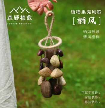 Senye Zhiyu Qifeng Fruit Shell Hand Bell - Handcrafted Seed and Fruit Stream Sound Therapy Wind Chime Gift for Stress Relief