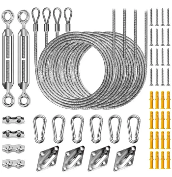 Sun Shade Sail Accessories - Triangle and Square Shade Net Kit with 304 Stainless Steel Diamond Door Buckles, Spring Hooks, and Wire Ropes