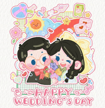 Couple Avatar Hand-Drawn Wedding Dress Q-Version Cartoon, Wedding Invitation Standee, Welcome Illustration Design, Custom Candy Box