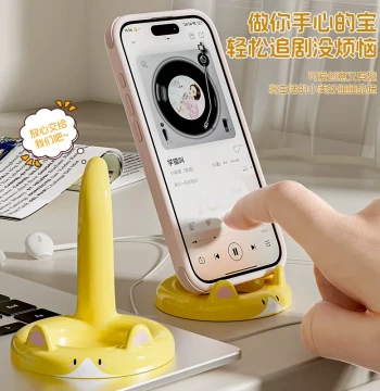 Authentic Cartoon Cat Phone Stand, Desktop Multi-Function Adjustable Angle Holder, Portable Lazy Bracket for Binge-Watching