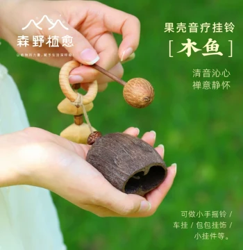 Senye Plant Healing Fruit Shell Wooden Fish Rattle, Natural Fruit Hand Bell for Sound Therapy, Car/Bag Charm, Stress Relief Gift