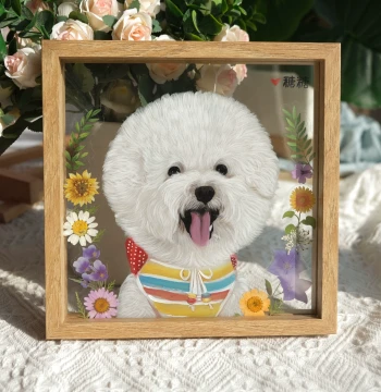 Hand-Painted Pet Portrait - Realistic or Cartoon Cat/Dog Headshot on Glass Sandwich Oil Painting - Custom Tabletop Display