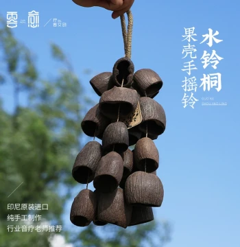 Yunyu Water Bell Copper Fruit Shell Hand Rattle, Natural Plant Original Meditation Indonesian Black Fruit Plant Hanging Ornament, Handmade Sound Therapy
