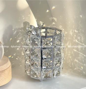 Instagram-Style Decor: Crystal Diamond Silver Ornament, Vintage High-Aesthetic Desktop Makeup Brush Organizer & Pen Holder