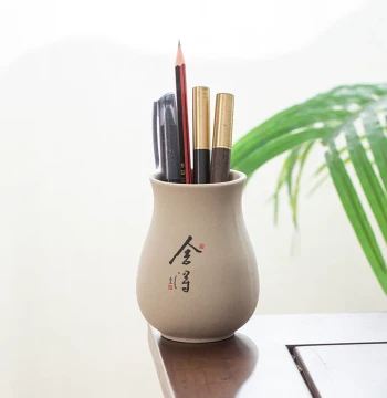 Vintage Ceramic Pen Holder Minimalist Multifunctional Office Stationery Chinese Style Study Brush Storage Tube Desktop Pen Insert