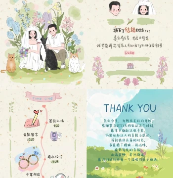 Wedding Hand-Painted Invitation Cards - Wedding Photo Cutout Standees, Custom Couple Cartoon Avatar Invitations and Design