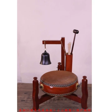 Authentic Guwan Drum - Leather Flat Drum with Desktop Tripod Stand - Taiwanese Craft Bell Drum Ornament