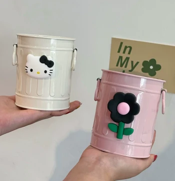 Cute Cartoon Pen Holder Iron Art Desktop Metal Makeup Brush Storage Bucket Girls Student Dormitory Office Stationery Pen Cup