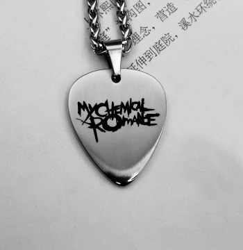 My Chemical Romance Rock Engraved Metal Guitar Pick Pendant: Handmade Bass Jewelry, Custom Couple Necklace