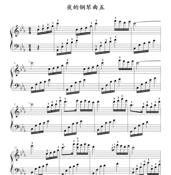 "Nocturne No. 5" Piano Solo Sheet Music with Fingering - HD Digital Score - Staff Notation + Numbered Notation Options