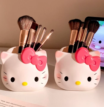 Cute KT Cat Cartoon Pen Holder - Pink Cat-Shaped Makeup Brush Storage Box, Desktop Decor Ornament, Stationery Organizer