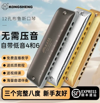 [No Bending Required] Kongsheng 12-Hole Blues Harmonica Diatonic Kongsheng Little Gold Bar for Beginners to Advanced EZ12