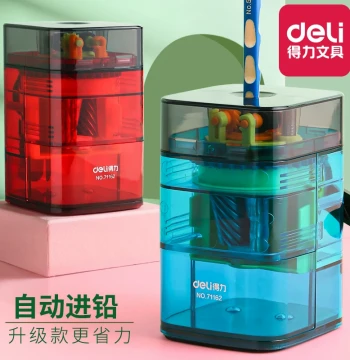 Deli Pencil Sharpener - Automatic Feed Hand-Crank Sharpener for Kids and Elementary Students