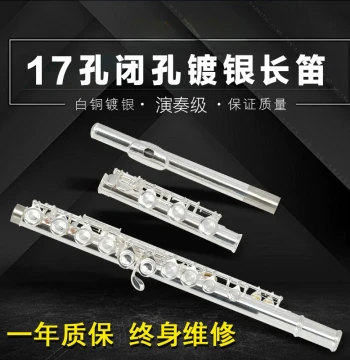 17-Hole E-Key Key of C Silver-Plated Flute, Silver-Plated Flute 17-Hole Key of C Musical Instrument