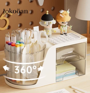 Rotating Pen Holder Storage Box, Multi-Function Desktop Organizer for Students, Large Capacity Pen Bucket for Kids' Desks and Offices