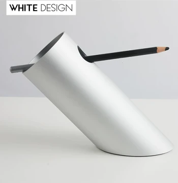 White Design Creative Metal Tilted Aluminum Alloy Cylinder Pen Holder Minimalist Desktop Organizer Office Stationery