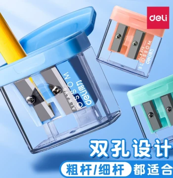 Deli Double-Hole Pencil Sharpener, Trash Can Style Pencil Grinder, Universal for Thick and Thin Pencils, Minimalist Portable Shaver