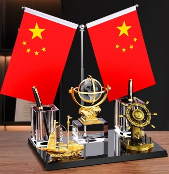 Business Crystal Pen Holder Desktop Organizer Creative Stationery Decor Red Flag Premium Gift