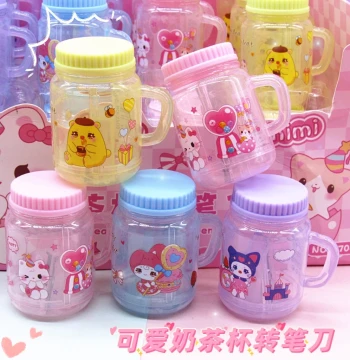 Viral Milk Tea Cup Pencil Sharpener, Small Mini Sharpener for Girls, Cute Cartoon Manual Pencil Cutter