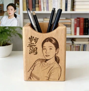 Custom Photo Pen Holder with Hand-Drawn Style Engraving, Artistic Gift for Teachers and Classmates, Ideal for Youth Day and Graduation