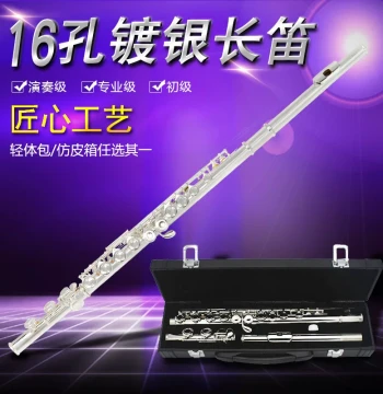Beginner to Performance Level Flute, 16-Hole E-Key Closed Hole Silver-Plated Flute, Western Wind Instrument