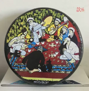Xinjiang Uyghur Handmade Ethnic Instrument Hand Drum Cowhide Painted Stage Performance Prop Decorative Drum 6 Sizes