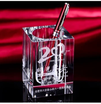 Custom Crystal Pen Holder Ornament, Glass with Logo Engraving, Creative Gift for Class Reunions, Teacher Appreciation