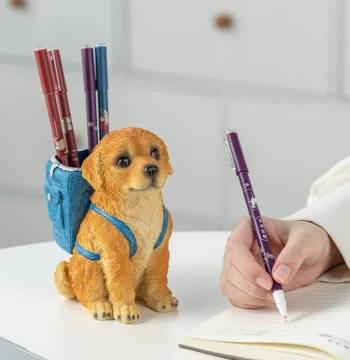 Cute Golden Retriever Desktop Ornament Pen Holder for Students and Office - Premium Light Luxury Storage Box for Kids and Boys