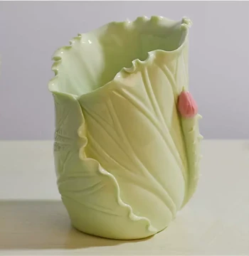 Handmade Ceramic Lotus Leaf Pen Holder - Fresh Creative Desktop Decor and Gift for Office
