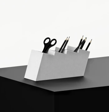 Creative Art White Cement Premium Trapezoidal Multi-Function Stationery Organizer for Phones, Remotes, and Pens