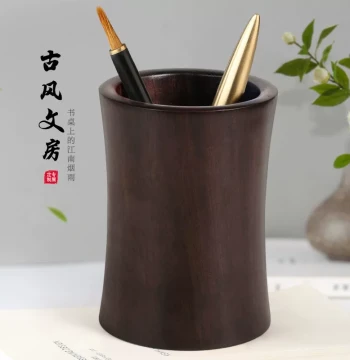 Ebony Solid Wood Pen Holder Creative Art Ornament, Office Desktop Storage Cylinder, Customizable Wooden Pen Holder with Engraving