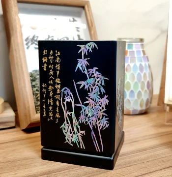 Mother-of-Pearl Lacquerware Pen Holder - Retro Chinese Style Wooden Desktop Ornament for Study or Office, Perfect Teacher's Day Gift
