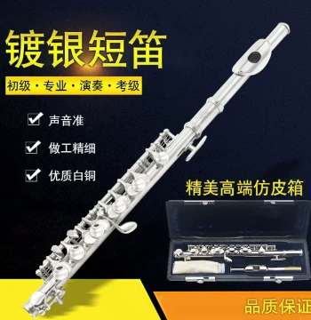 Professional Performance Grade C Key 16-Hole Flute, White Copper Silver-Plated Piccolo, Western Wind Instrument, Selected Silver-Plated C Key Flute