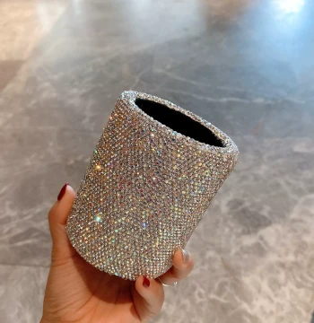 Rhinestone Pen Holder - Embellished Makeup Brush Organizer, Luxury Office Storage, Creative Student Pencil Cup