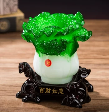 Fortune Cabbage Pen Holder Desktop Ornament, Home and Office Craft, Creative Decoration, Practical Opening Gift