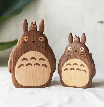 Mutou Qiaqia | Hand-Carved Totoro Pencil Holder, Black Walnut Wood Stationery and Tableware Organizer Decor