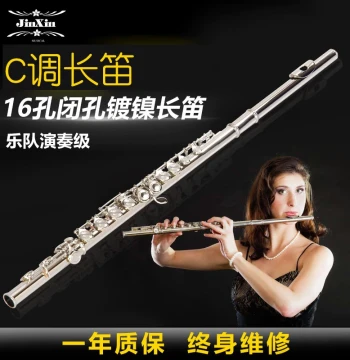 16-Key Metal Flute in C with E Mechanism, Nickel-Plated Silver Finish, Universal Instrument for Students, Exams, and Professional Performance - Free Shipping