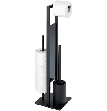 Black Stainless Steel No-Drill Toilet Paper Holder - Odor-Resistant Floor-Standing Tissue Dispenser for Bathrooms, Hotels, and Restrooms