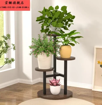 Indoor Living Room Flower Pot Stand, Balcony Wrought Iron Plant Rack, Home Minimalist Floor-Standing Multi-Tier Storage Shelf