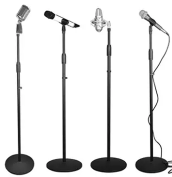 Metal Microphone Stand with Round Base - Adjustable Floor Stand for Condenser Mics, Live Streaming, and Stage Use