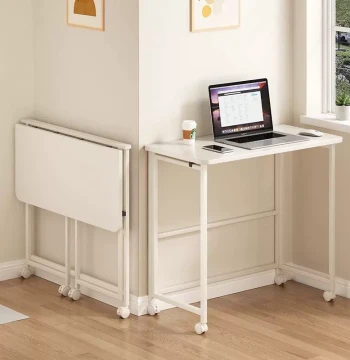 Foldable Rectangular Desk with Wheels – Space-Saving Study Table for Rentals, Bedrooms, and Dual Use