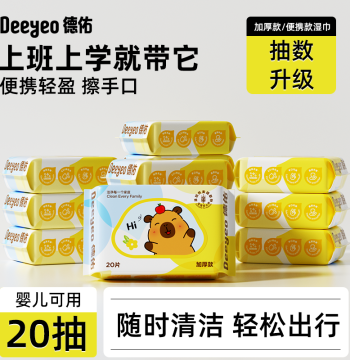 Deeyeo Baby Wipes Portable Small Pack Capybara Edition for Kids Hand Mouth and Diaper Use Kindergarten 20 Sheets